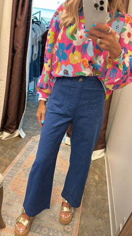 PAST THE BARRIER WIDE LEG JEANS-DEEP BLUE--RESTOCK ALERT