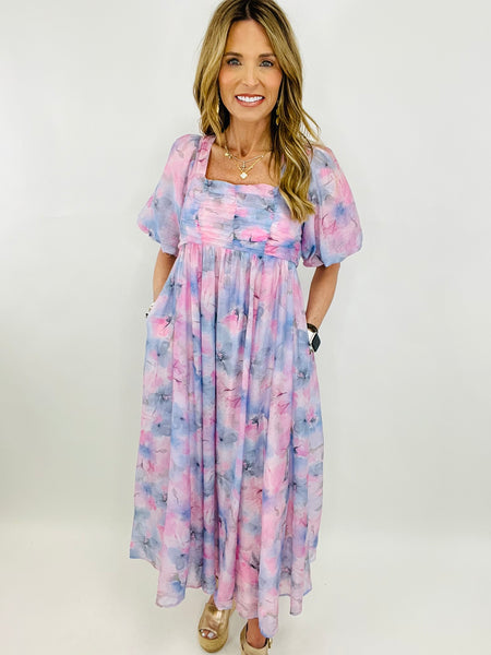 SPLASH OF WATERCOLOR MIDI DRESS