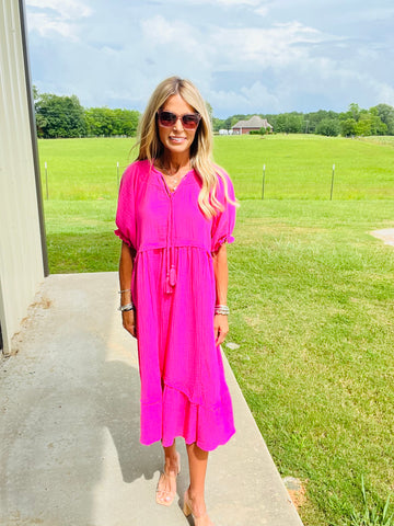 PINK IS FOR ROSES MIDI DRESS--FLASH SALE