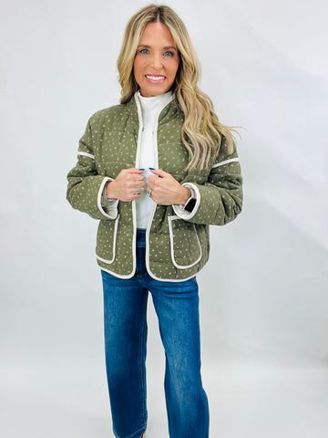 QUILTED DAYDREAMS JACKET-OLIVE--WINTER SALE