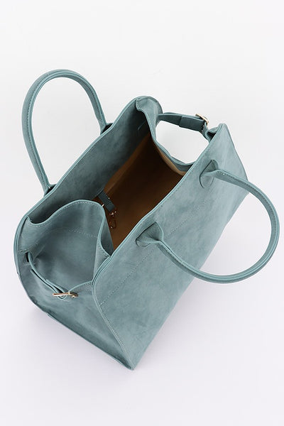 FAUX SUEDE TOTE BAG-BLUE