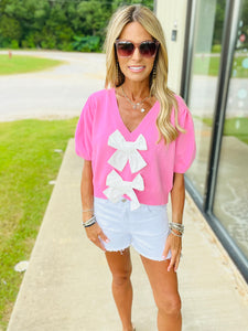 ITS GIVING BOWS TOP-PINK--SUMMER SALE