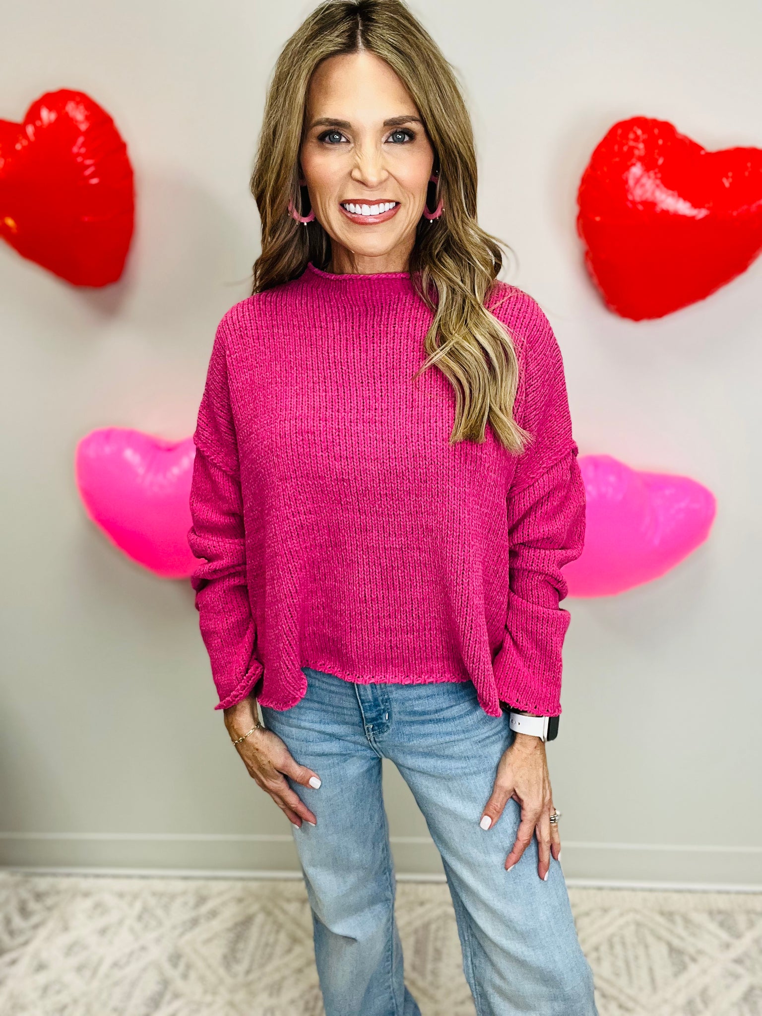 WARM AND COZY SWEATER- HOT PINK-FLASH SALE