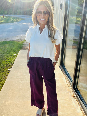 HAPPIEST HIDEOUT PANTS-PLUM--FLASH SALE