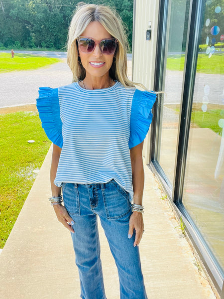 BLUE FRILL TOP