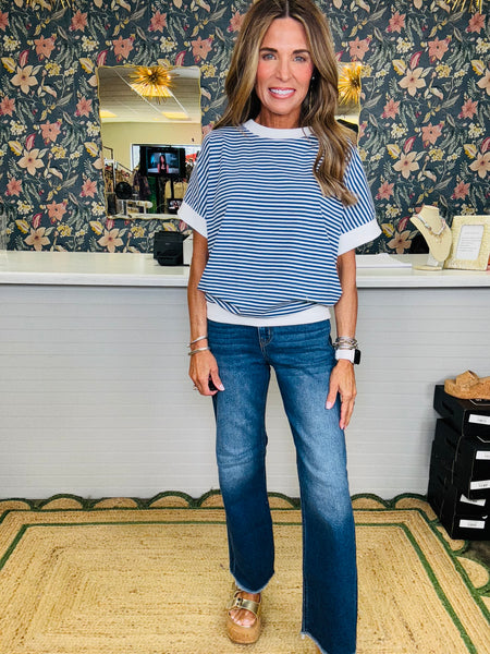 THE MIDNIGHT STRIPE TEE- bluE