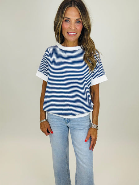 THE MIDNIGHT STRIPE TEE- bluE
