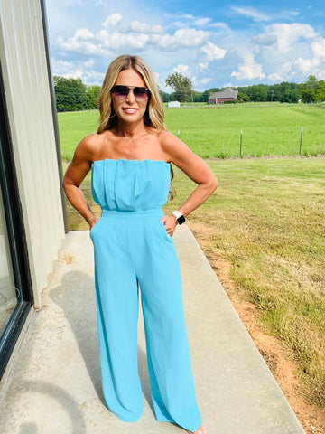 SOUTH OCEAN BOULEVARD JUMPSUIT- BLUE-FLASH SALE