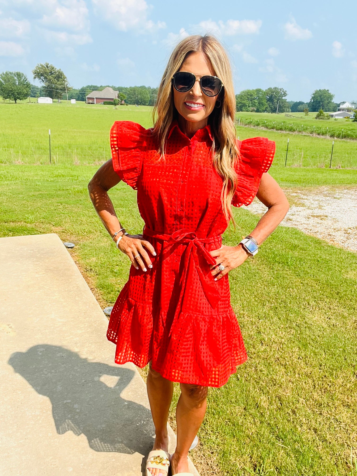 CUE THE COAST DRESS- RED-SUMMER SALE