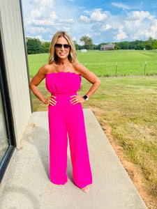 SOUTH OCEAN BOULEVARD JUMPSUIT- HOT PINK-FLASH SALE