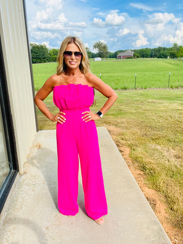 SOUTH OCEAN BOULEVARD JUMPSUIT- HOT PINK-FLASH SALE