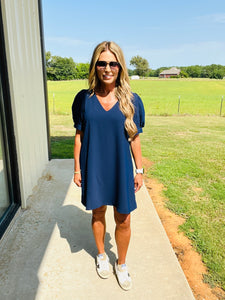 RACIN TO THE LINE DRESS-NAVY