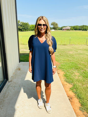 RACIN TO THE LINE DRESS-NAVY