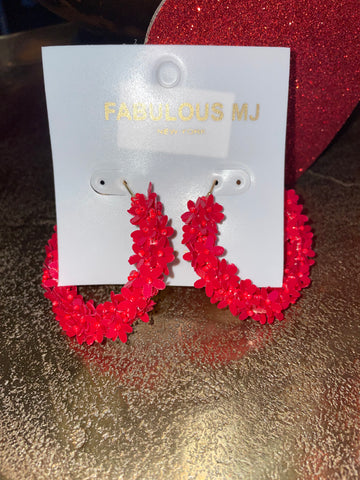 SEQUIN FLOWER HOOPS-- RED