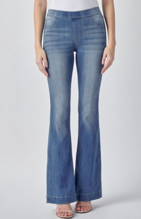 CELLO MEDIUM DENIM PULL ON FLARES--FLASH SALE