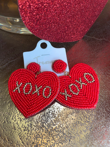 BEADED HEART XOXO EARRINGS