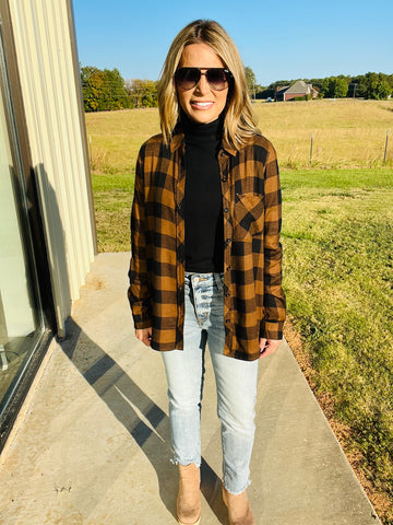 DAY OFF PLAID TOP--CAMEL—FLASH SALE