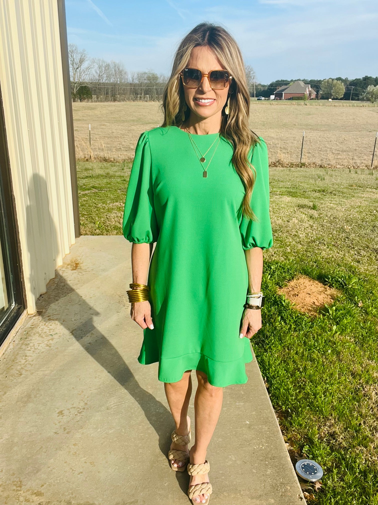 SWEET REMINDER DRESS- KELLY GREEN--FLASH SALE