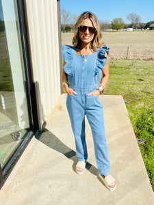 SATURDAY NIGHTS JUMPSUIT- DENIM--FLASH SALE