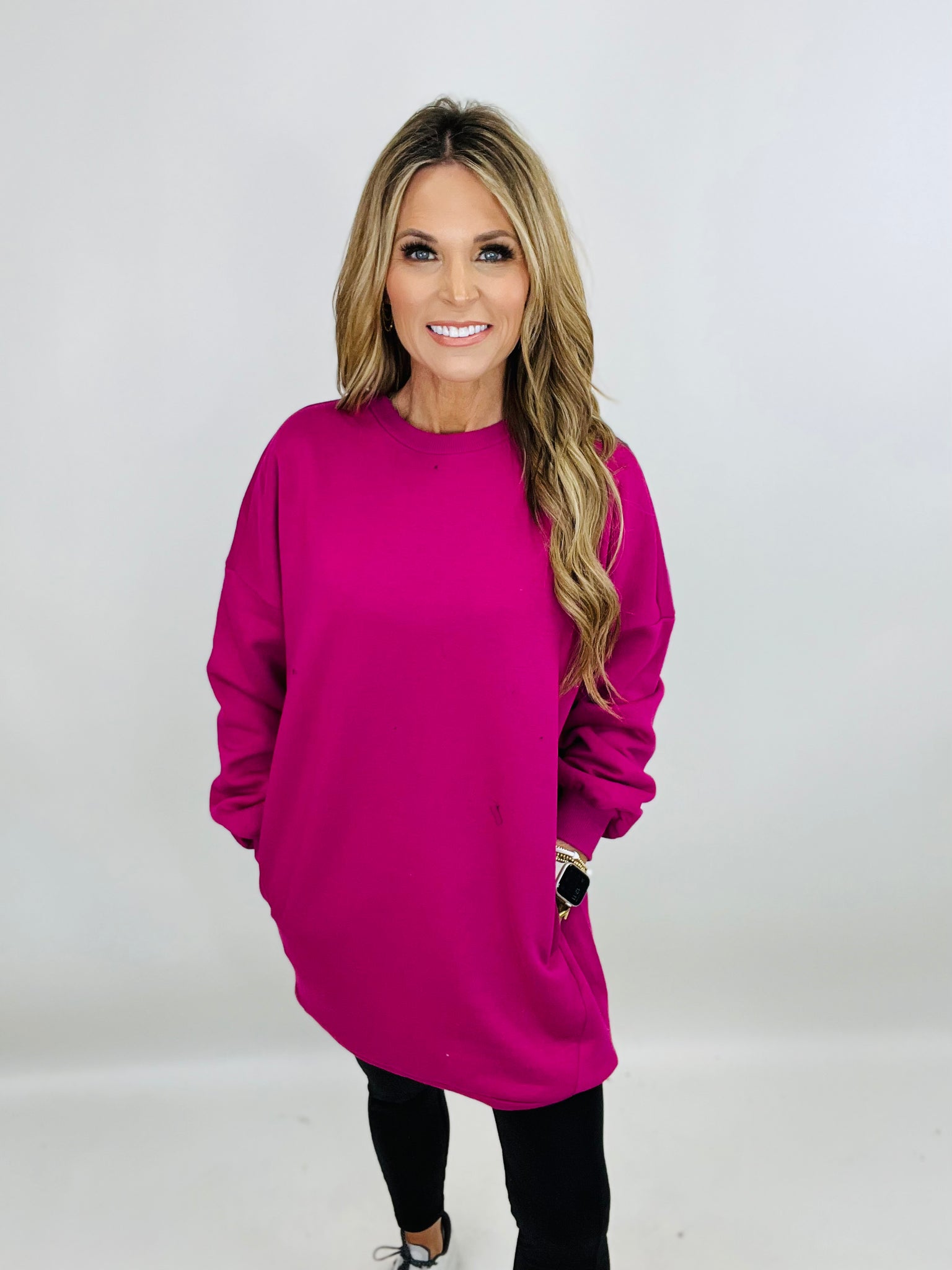 STAY COMFY SWEATSHIRT TOP- MAGENTA--FLASH SALE