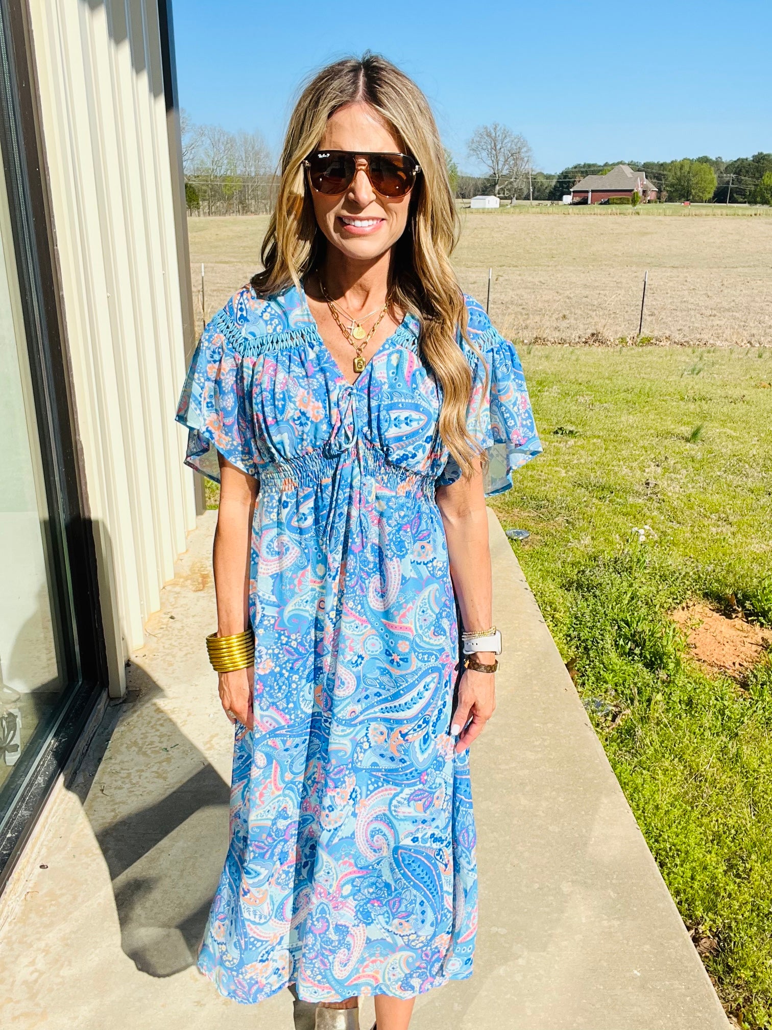 SPRING FORWARD MIDI DRESS- BLUE MIX