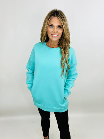 STAYING HOME SWEATSHIRT TOP- MINT--FLASH SALE